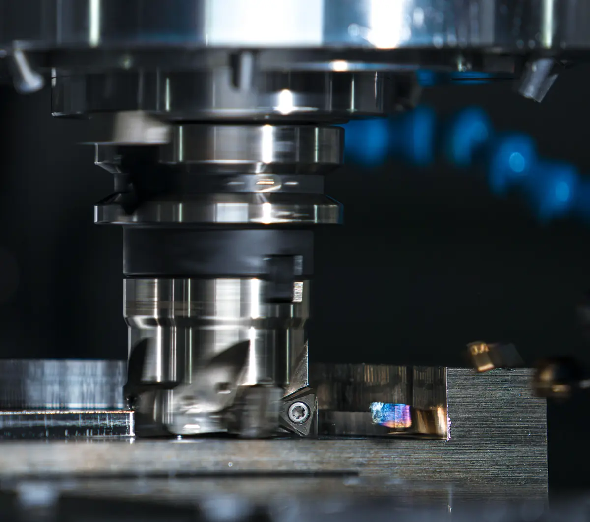 Face milling of a precision metal part on a CNC machining centre
