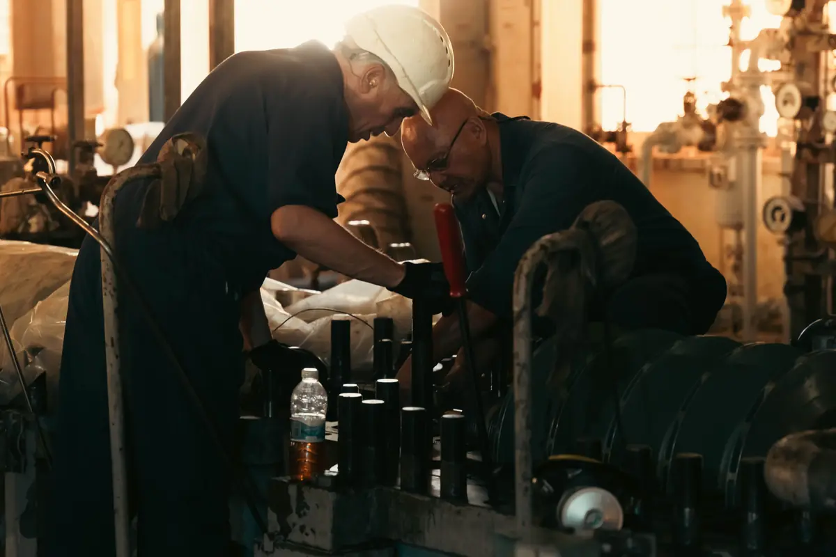 Technicians carrying out maintenance on industrial machinery